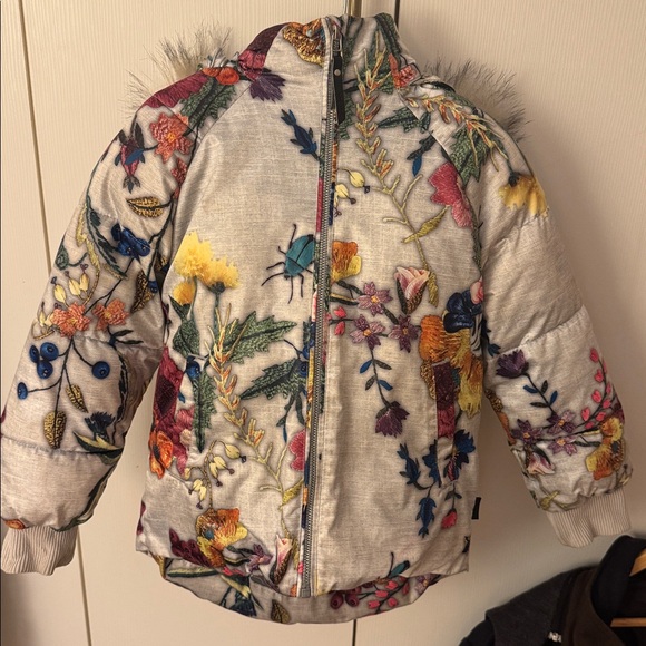 Molo Multicolor Floral Puffer Jacket with Fur Hood - Picture 3 of 12